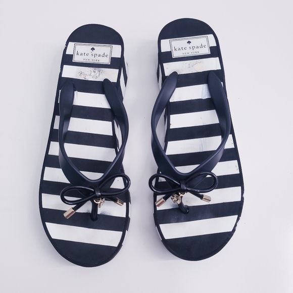 Kate Spade Chunky Wedge Striped Thong Sandals - Picture 2 of 6